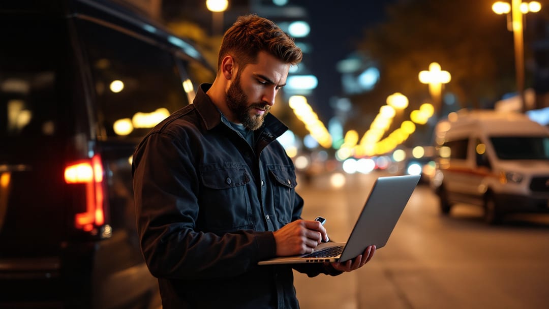 Mobile automotive locksmith programming a Cadillac Escalade proximity smart key at the SUV