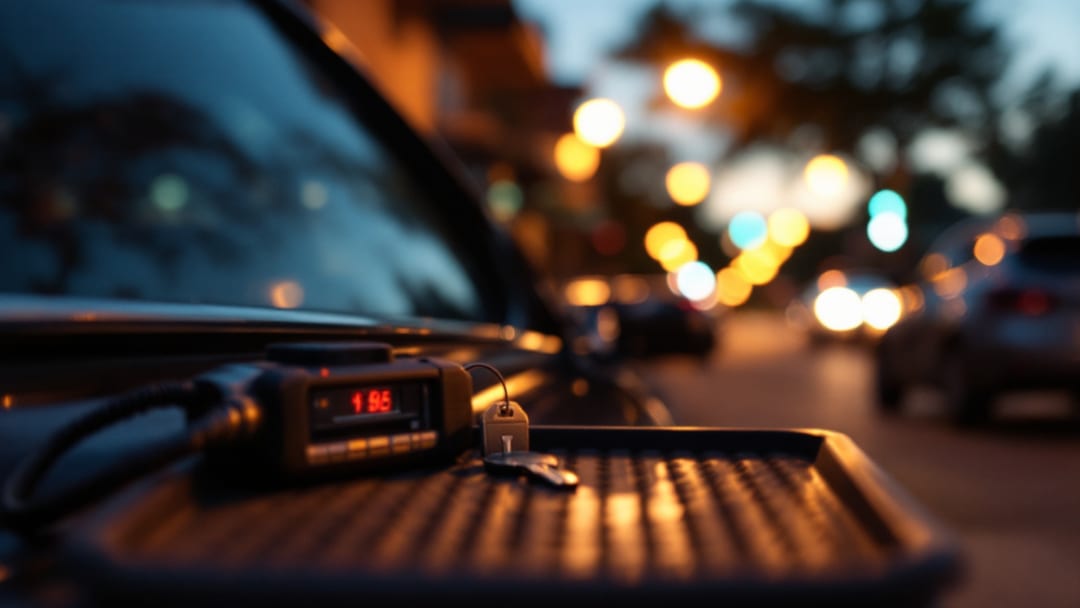 A locksmith reading a VIN through a windshield and cutting a car key to code on a mobile key machine