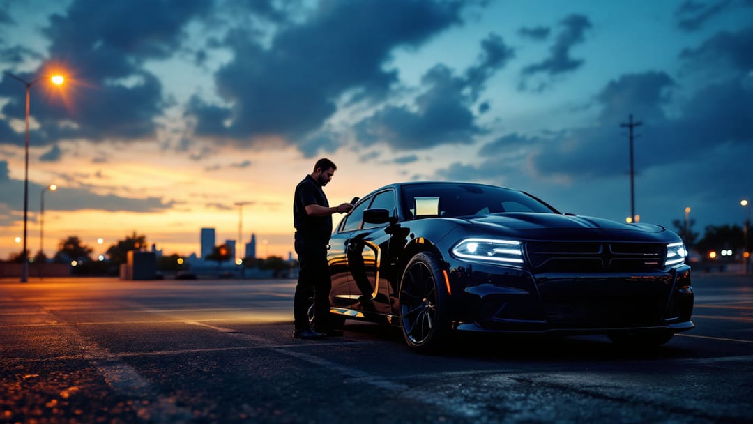Dodge Charger push-to-start proximity key fob being programmed on-site in Arlington