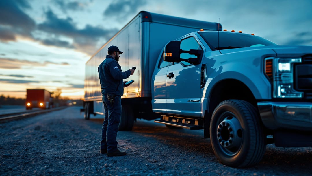 Mobile locksmith programming a Ford F-250 Super Duty key fob at a job site in Arlington Texas