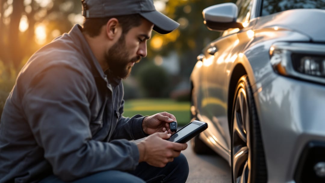 Mobile locksmith programming a Honda Accord Smart Entry key fob at the curb in Arlington