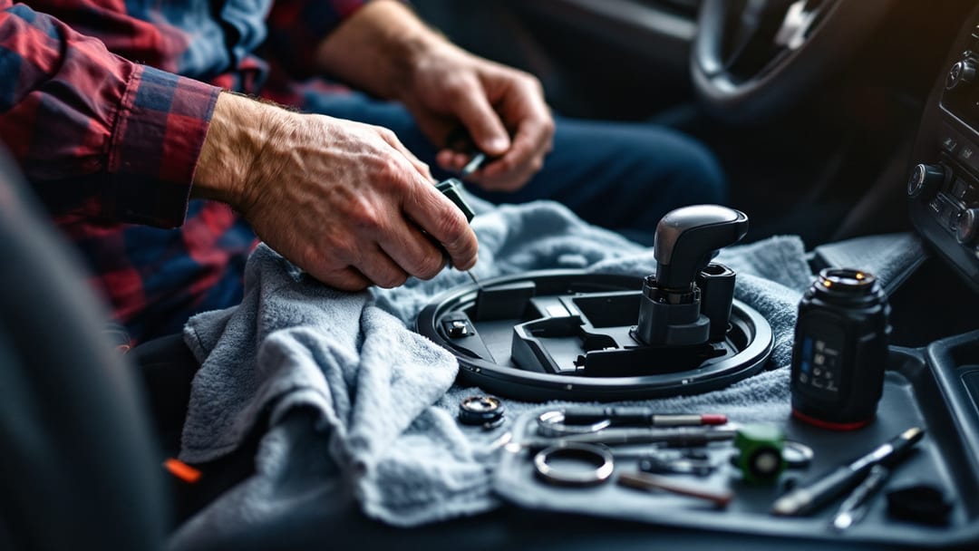 Locksmith removing an ignition lock cylinder from a Kia Optima steering column in Arlington, Texas