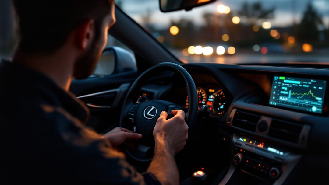 Locksmith connecting a diagnostic interface to a Lexus IS to program the Smart Access immobilizer in Arlington