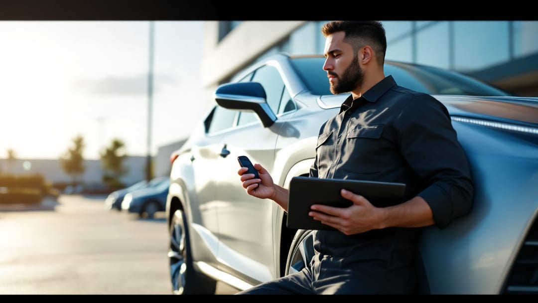 Mobile locksmith programming a Lexus push-to-start smart key fob at the wheel of an SUV in Arlington Texas