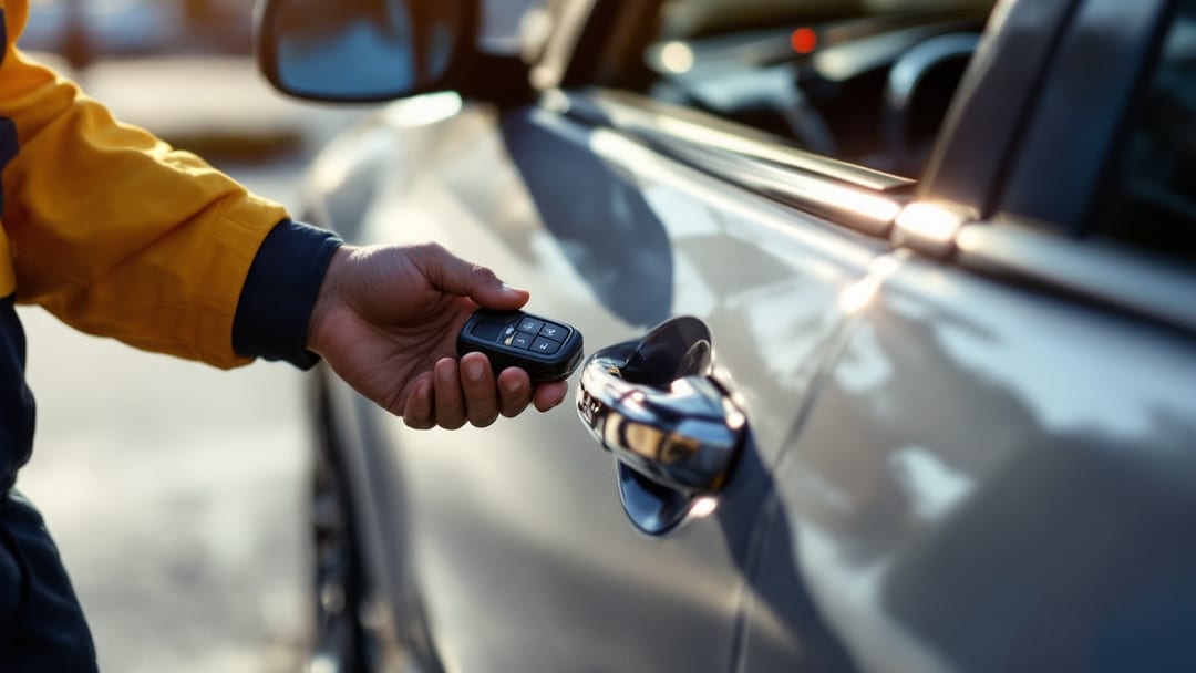 Mobile locksmith programming a Nissan Altima Intelligent Key fob in an Arlington parking lot