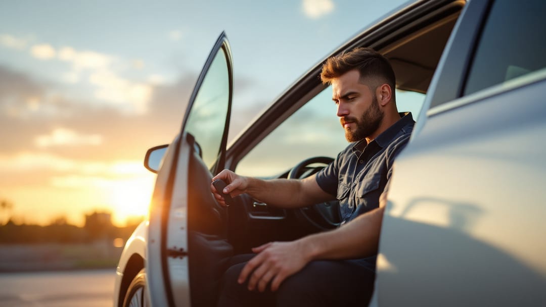 Mobile automotive locksmith programming a Toyota Camry Smart Key at the car in Arlington TX