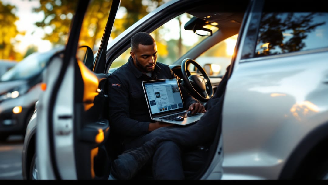 Mobile locksmith programming a spare Toyota Highlander smart key beside the SUV in an Arlington driveway