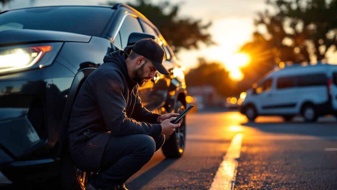 Mobile automotive locksmith programming a Toyota RAV4 push-to-start Smart Key at the vehicle